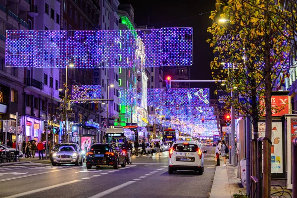 Madrid Espagne 2019 Lumières Noël Sur Célèbre Rue Gran Madrid — Photo