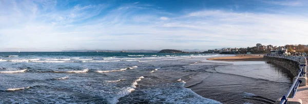 Vue Ensemble Plage Sardinero Promenade Mer Cantabrique Avec Palacio Magdalena — Photo