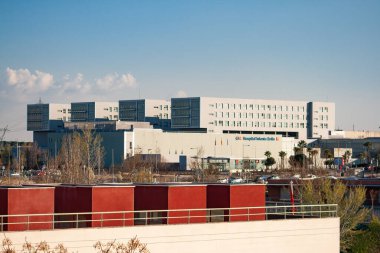 San Sebastian de los Reyes, Madrid, Spain; 03-14-2020: Main facade of the Infanta Sofa de San Sebatian de los Reyes University Hospital belonging to the Community of Madrid