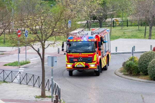San Sebastian Los Reyes Madrid Spanje 2020 Brandweerlieden Gaan Straat — Stockfoto