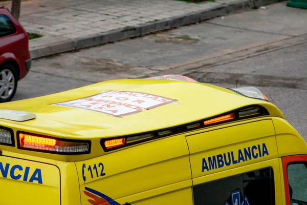 San Sebastin Los Reyes Madrid Spanien 2020 Ambulans Med Skylt — Stockfoto
