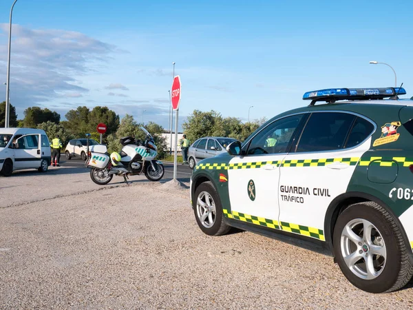 Madrid Spanje 2020 Auto Motorfietsen Van Burgerwacht Een Politiecontrole Bij — Stockfoto