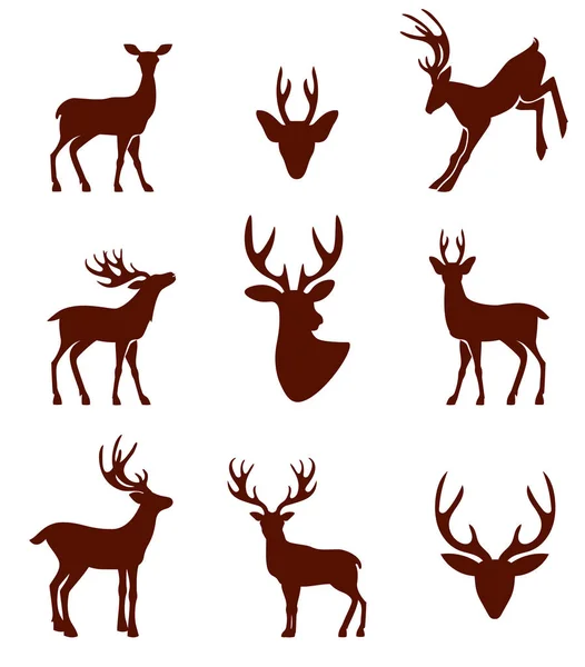 黑色的轮廓的不同种的鹿的角. — 图库矢量图片