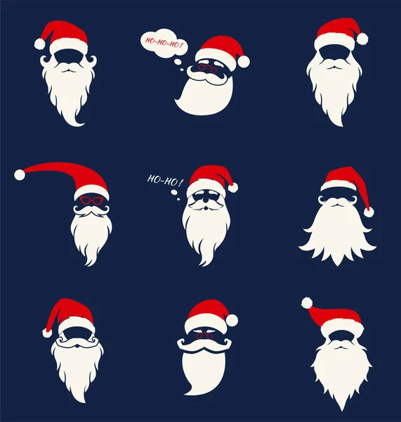 Санта-капелюхи, вуса і бороди . — стоковий вектор