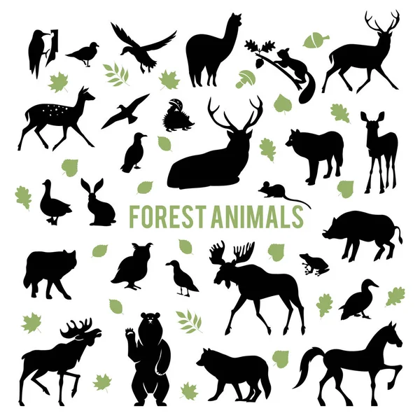 Σιλουέτες των τα ζώα του δάσους. — Διανυσματικό Αρχείο