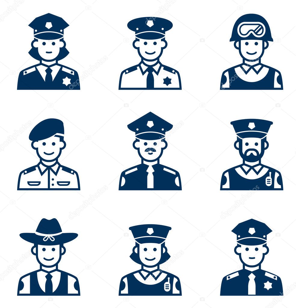 People occupations icons. Police icon. Avatars police