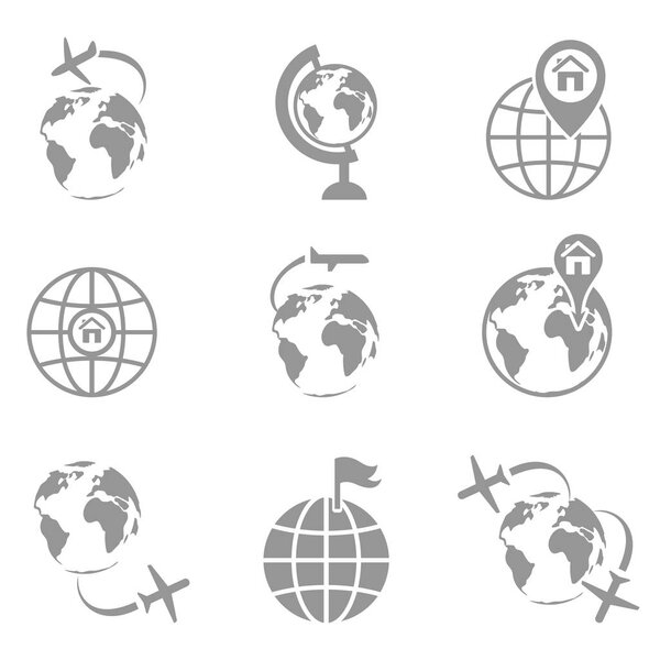 Globe and plane travel icon.