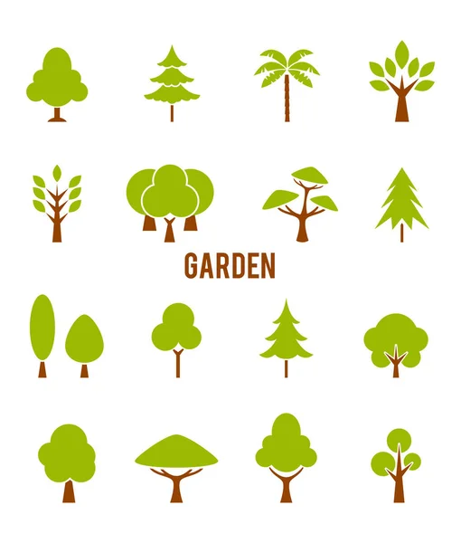 Gran jardín con una variedad de árboles . — Vector de stock