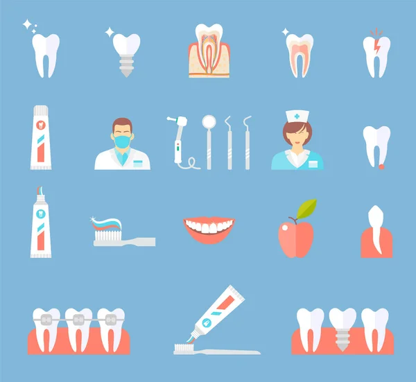 Conjunto de iconos planos dentales . — Vector de stock