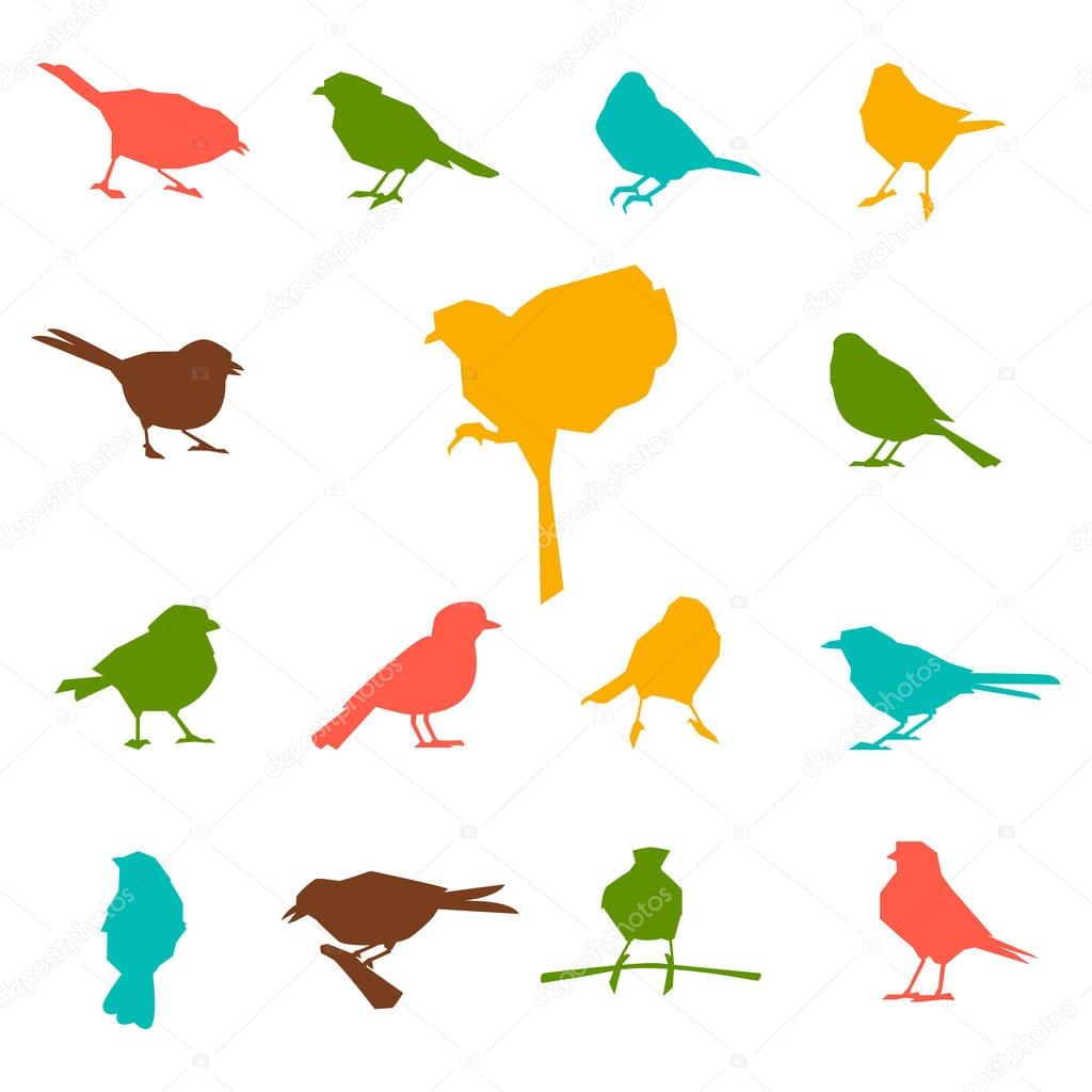 Set of silhouettes of birds.