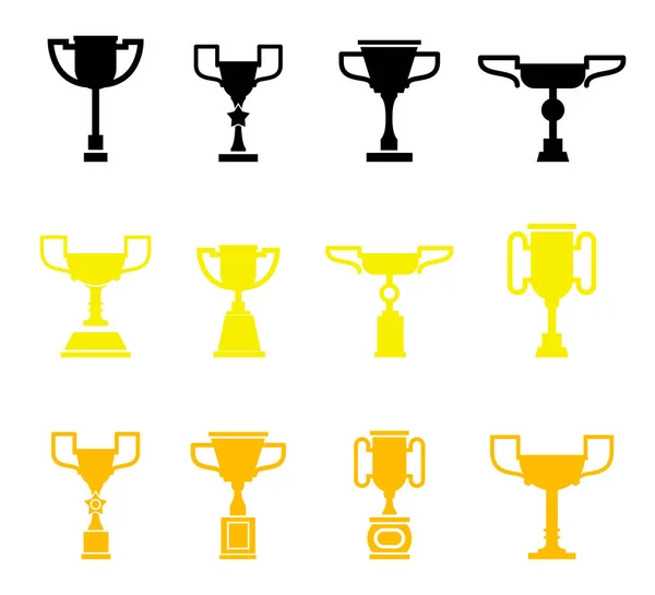 Vector black trophy and awards icons set. — Stock Vector
