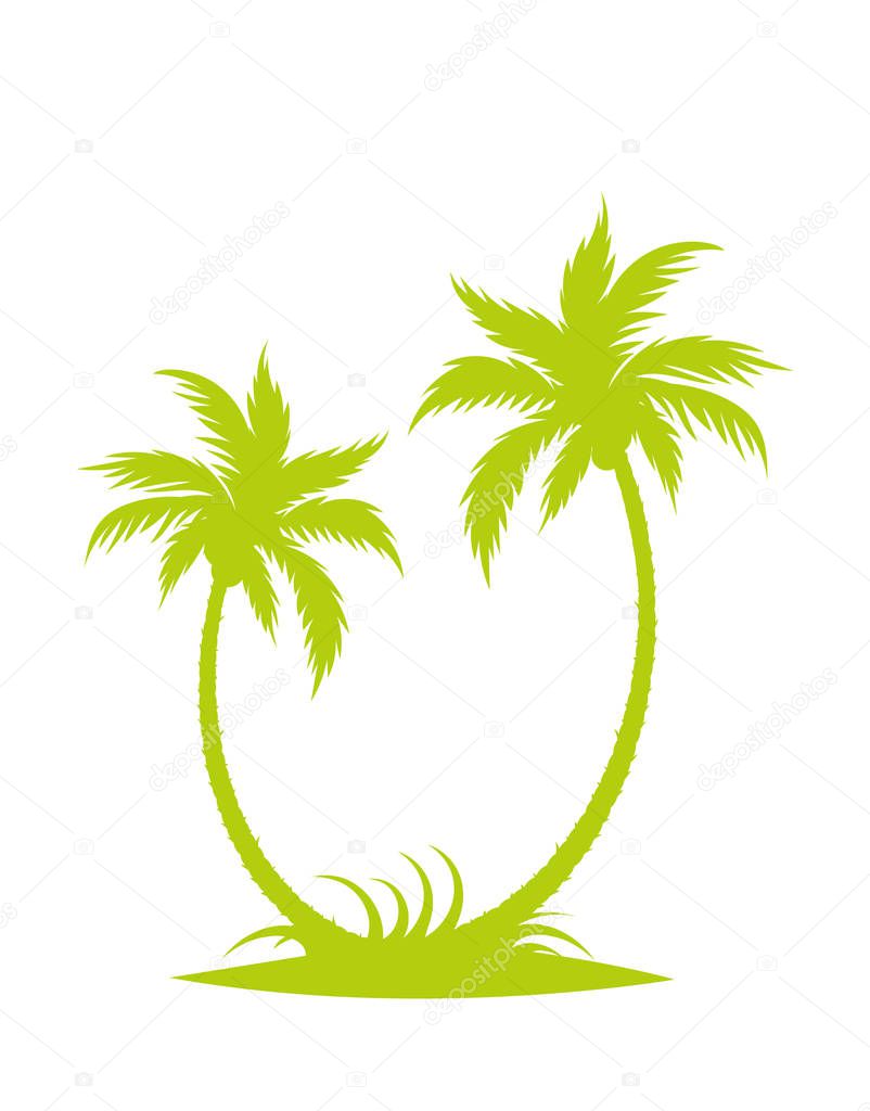 Silhouette of palm trees on the island.