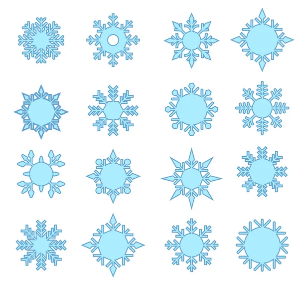 Snöflinga vintern uppsättning blå isolerade ikonen siluett. — Stock vektor