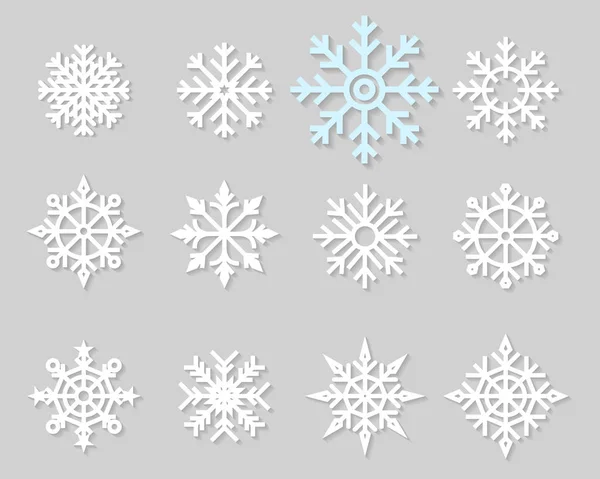 Icone piatte di fiocchi di neve silhouette . — Vettoriale Stock