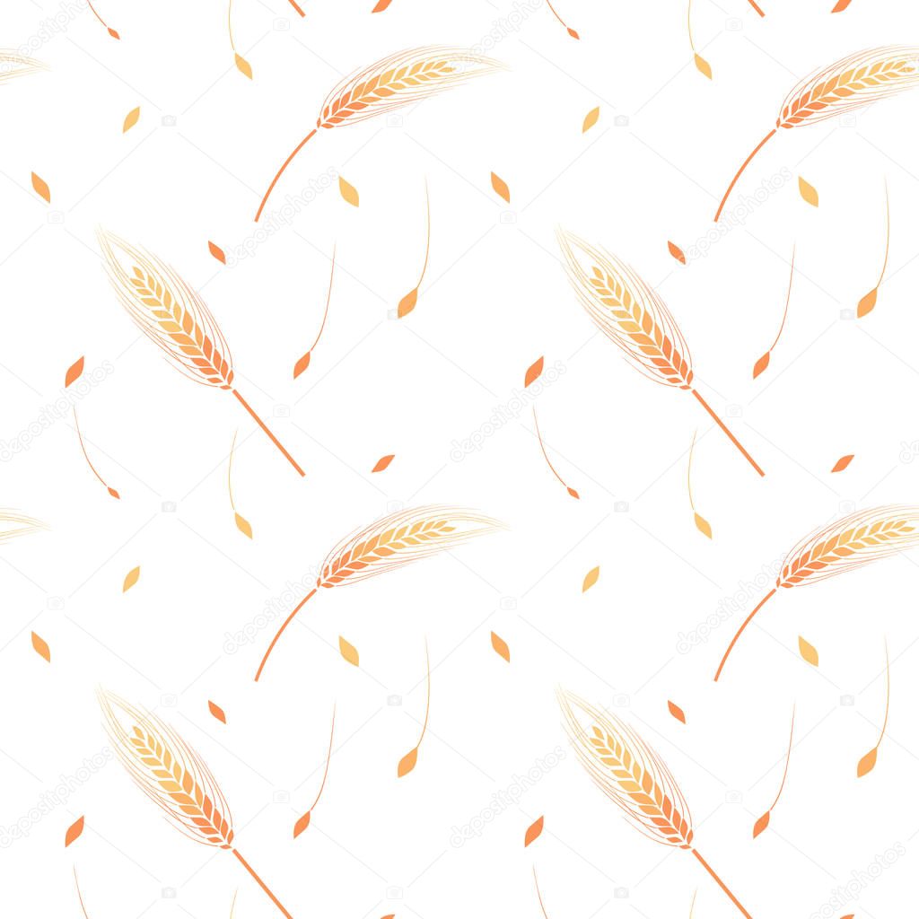 Vector seamless pattern illustration ears of wheat. Hand drawn bakery background. Whole grain, natural, organic background for bakery package, bread products.