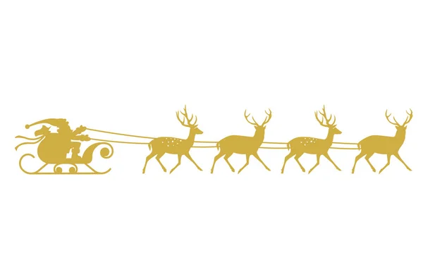 Weihnachtsmann Schlitten Rentier Gold Silhouette. — Stockvektor