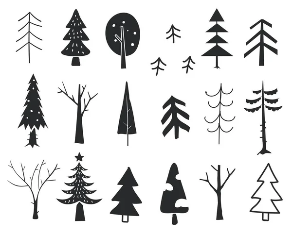 Zimní stromy. Nový rok a vánoční stromky. Ručně kreslené izolované ilustrace. — Stockový vektor