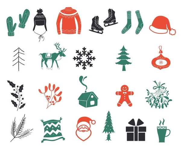 Iconos de Navidad aislados sobre fondo blanco. Elementos de Año Nuevo. Símbolo de invierno. Iconos de Navidad plana . — Vector de stock