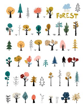 Sonbahar ağaçları. Düz bir şekilde meyve ağaçları. Sonbahar Ormanı. İskandinav tarzı.