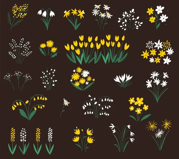 夏の花のシルエットのセット。春の野花。花のアイコンコレクション-ベクトル図. — ストックベクタ