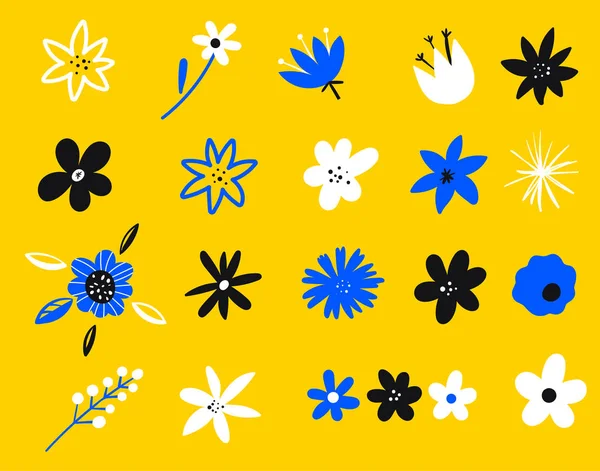 花芽平型。花の枝のセット。春の野花。夏の植物。熱帯の花のコレクション. — ストックベクタ