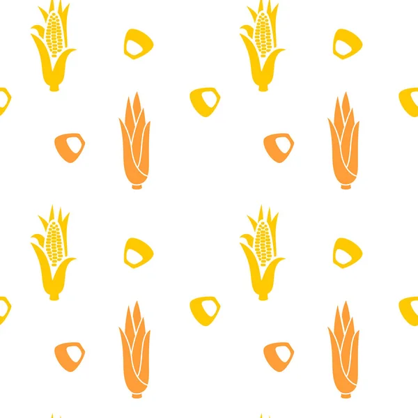 Corn Cob Hand Drawn Seamless Pattern Isolated Vegetable Engraved Style — 图库矢量图片