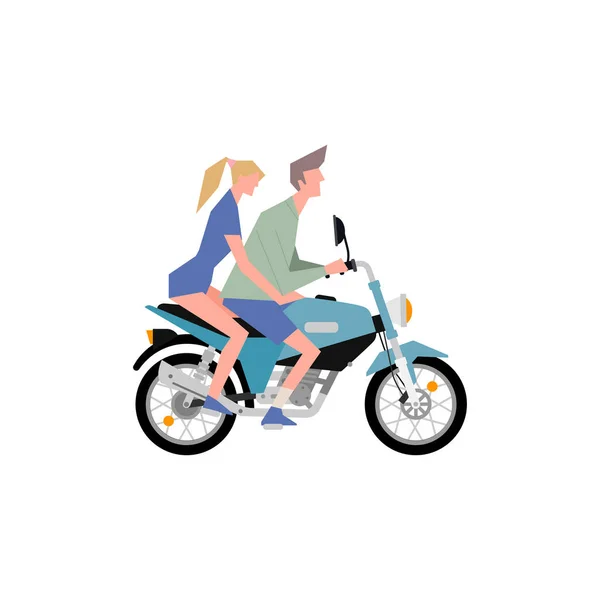 Una Chica Chico Viajan Juntos Moto — Vector de stock