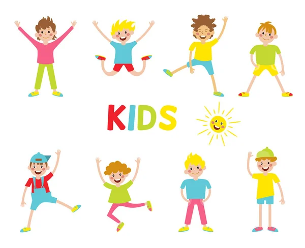 Zbiór Szczęśliwy Dzieci Różnych Pozycjach — Wektor stockowy