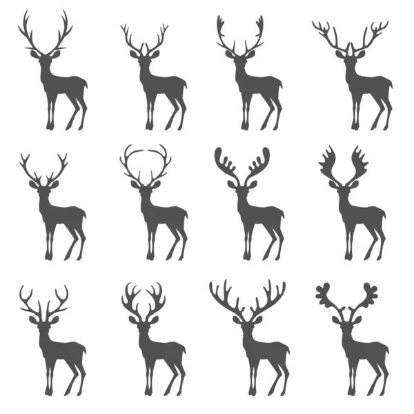 Deer Collection Vector Silhouette — Stock Vector