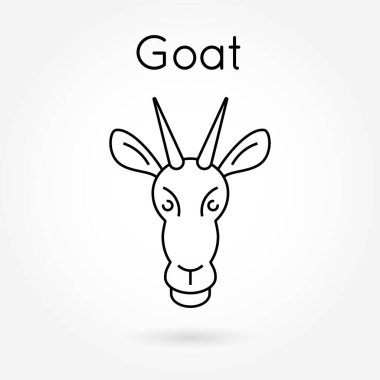 Beyaz arka planda keçi kafası görüntüsü. İnce çizgi biçimi.