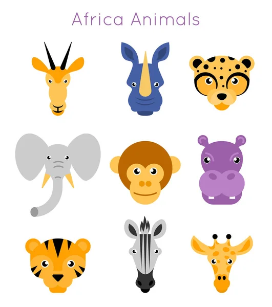 Vektorová Ilustrace Zvířecích Tváří Ikony Wild Animal Tenká Čára Plochý — Stockový vektor