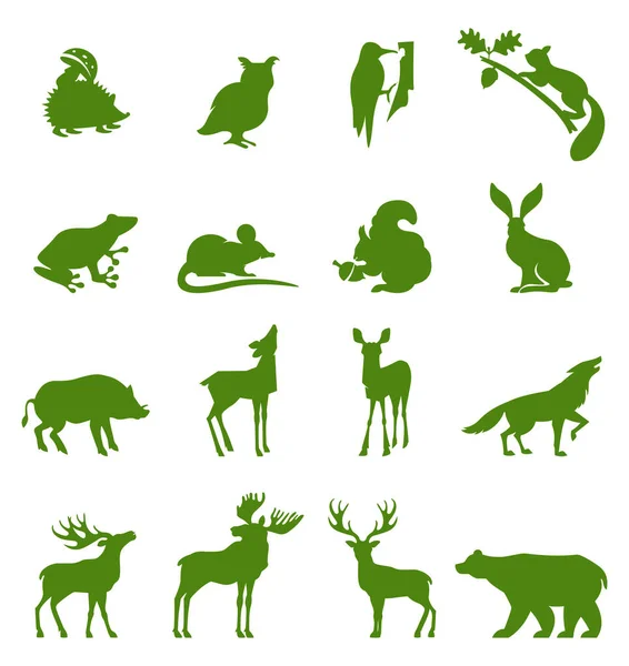 Colección Animales Forestales Conjunto Vectorial Figuras Animales Salvajes Siluetas Animales — Archivo Imágenes Vectoriales