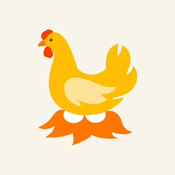 Vectoe Chicken Eggs Illustration Hen Incubates Eggs Hay — Stock Vector