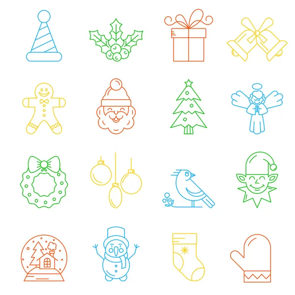 Christmas Decorative Elements Winter Holidays Christmas Icons Thin Line Style — Stock Vector
