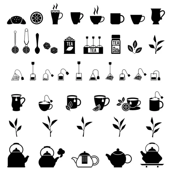 Vector Black Tea Icons Set Vorhanden Teezeremonie Vektor Konzept Illustration — Stockvektor