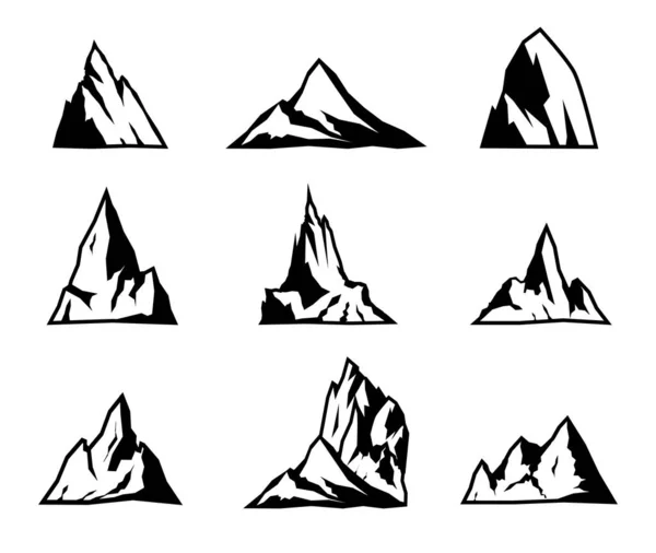Ikony górskich wektorów ustawione. Sylwetki górskie. Ilustracja Stockowa