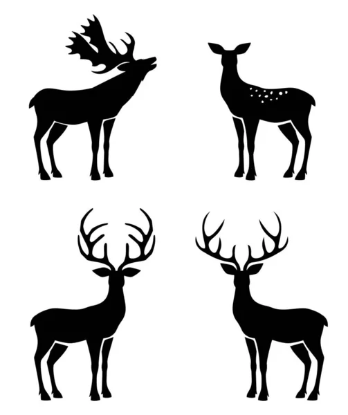 Deer Collection Vector Silhouette Christmas Set Reindeer Antlers — Stock Vector
