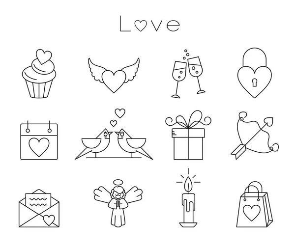 Día San Valentín Corazón Esquema Conjunto Iconos — Archivo Imágenes Vectoriales