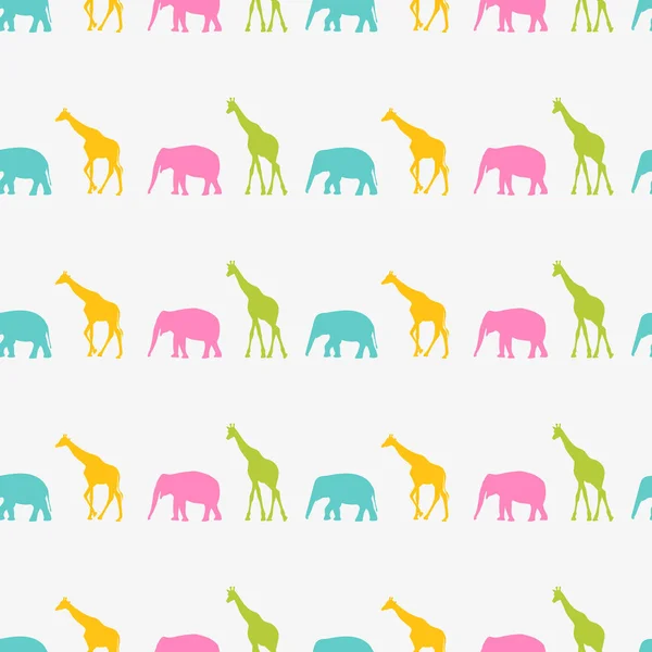 Seamless texture with silhouettes of giraffe and elephant. Children s pattern with an African animal. — стоковий вектор