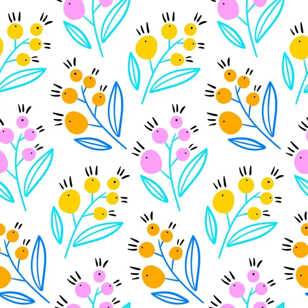 Floral padrão abstrato sem costura. Padrão de primavera com ramos. Folhas tropicais. Criativa crianças cidade textura para tecido, embrulho, têxtil, papel de parede, vestuário. Ilustração vetorial . — Vetor de Stock