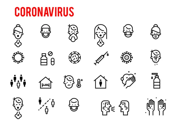 Einfaches Set von Coronavirus Protection Related Vector Line Icons. Enthält Symbole wie Schutzmaßnahmen, Symptome, Inkubationszeit. Novel Coronavirus 2019-nCoV. Epidemie 2019 und 2020. — Stockvektor