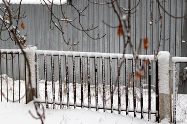 Kışın karla kaplı çit