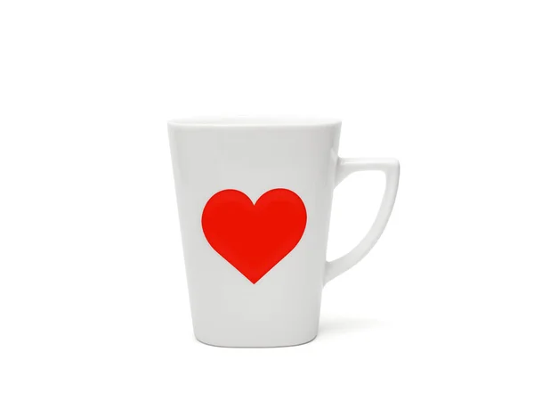 White Square Mug Red Heart White Background Isolate — Stock Photo, Image