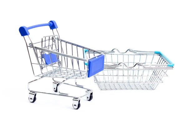 Beyaz Arka Planda Alışveriş Arabası Alışveriş Sepeti Izole — Stok fotoğraf