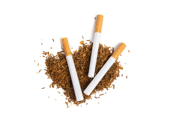 Sigarettenpijpjes Een Handvol Tabak Een Witte Achtergrond Isolaat — Stockfoto