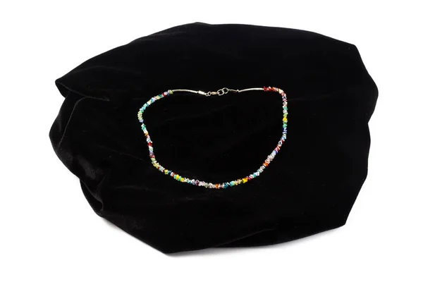 Natural Crystal Beads Black Velvet White Background Isolate — Stock Photo, Image