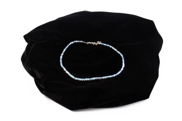 Beads Natural Moonstone Black Velvet White Background Isolate — Stock Photo, Image