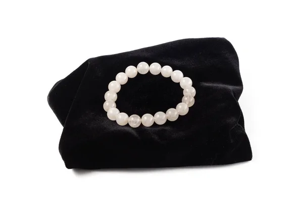 Natural Rose Quartz Bracelet Black Velvet White Background Isolate — Stock Photo, Image