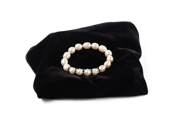 Bracelet Made Natural River Pearls Black Velvet White Background Isolate — Stock Photo, Image