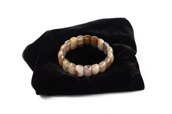 Natural Agate Bracelet Black Velvet White Background Isolate — Stock Photo, Image